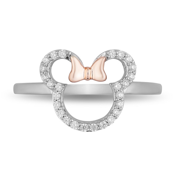 Previously Owned - Mickey Mouse & Minnie Mouse 1/6 CT. T.w. Diamond Ring in Sterling Silver and 10K Rose Gold