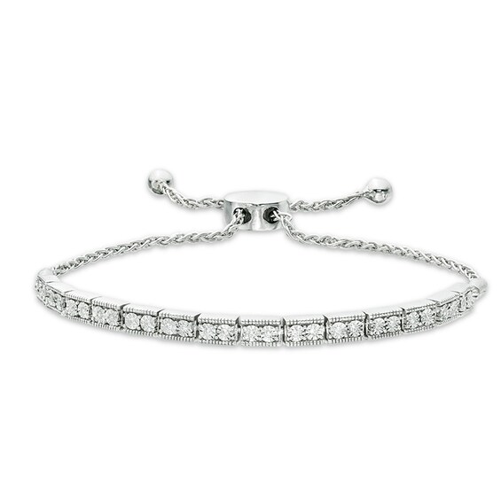 Previously Owned - 1/10 CT. T.w. Diamond Bar Bolo Bracelet in Sterling Silver - 9.5"