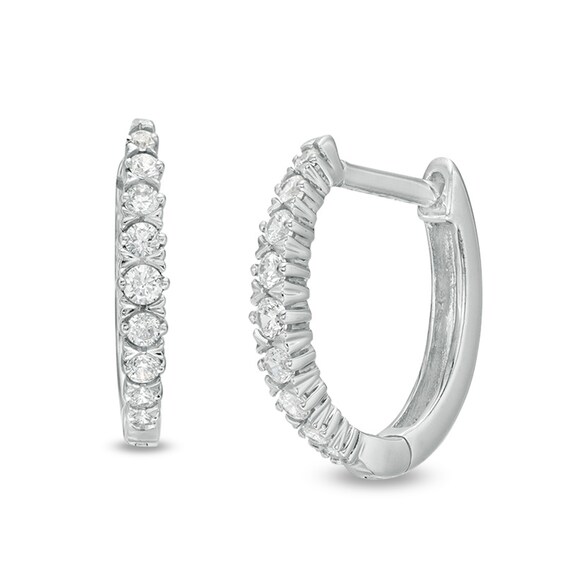 Previously Owned - 1/4 CT. T.w. Diamond Oval Hoop Earrings in 10K White Gold