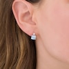 Previously Owned - 7.0mm Cushion-Cut Swiss Blue Topaz and Lab-Created White Sapphire Stud Earrings in Sterling Silver