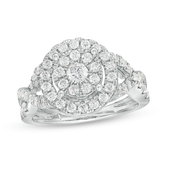 Previously Owned - 1 CT. T.w. Diamond Double Frame Twist Shank Ring in 10K White Gold