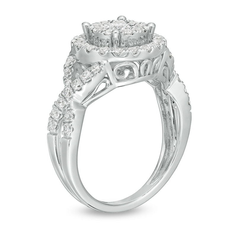 Main Image 3 of Previously Owned - 1 CT. T.W. Diamond Double Frame Twist Shank Ring in 10K White Gold