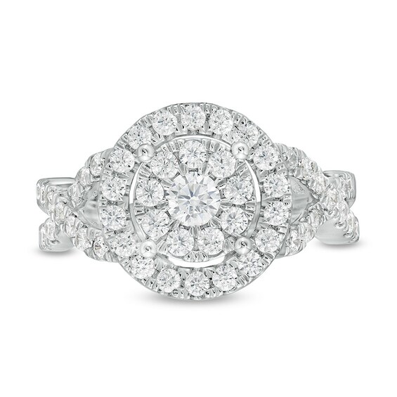 Previously Owned - 1 CT. T.w. Diamond Double Frame Twist Shank Ring in 10K White Gold