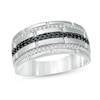 Thumbnail Image 1 of Previously Owned - 1/3 CT. T. W. Enhanced Black and White Diamond Multi-Row Ring in Sterling Silver