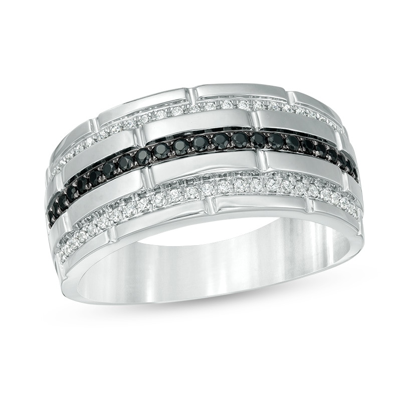 Main Image 1 of Previously Owned - 1/3 CT. T. W. Enhanced Black and White Diamond Multi-Row Ring in Sterling Silver