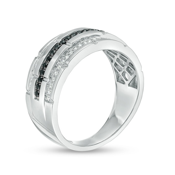 Previously Owned - 1/3 CT. T. W. Enhanced Black and White Diamond Multi-Row Ring in Sterling Silver