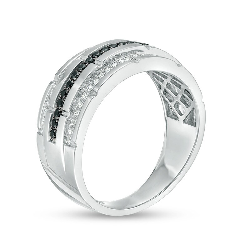 Main Image 3 of Previously Owned - 1/3 CT. T. W. Enhanced Black and White Diamond Multi-Row Ring in Sterling Silver