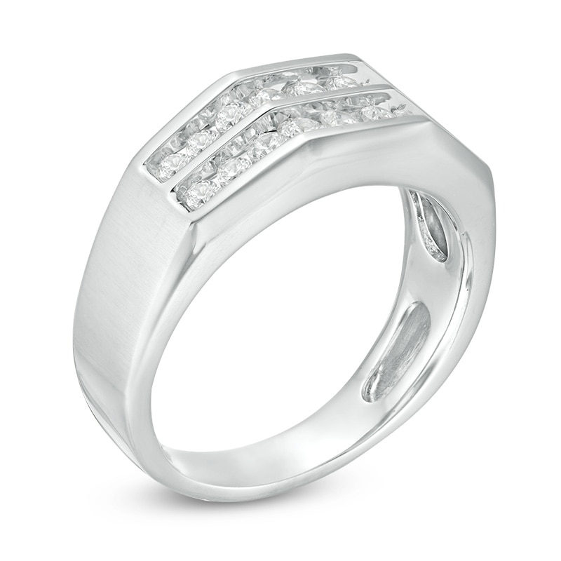 Main Image 3 of Previously Owned - 3/4 CT. T.W. Diamond Double Row Channel-Set Anniversary Band in 10K White Gold