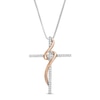 Thumbnail Image 1 of Previously Owned - 1/10 CT. T.W. Diamond Cross Ribbon Pendant in Sterling Silver and 10K Rose Gold