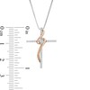 Thumbnail Image 3 of Previously Owned - 1/10 CT. T.W. Diamond Cross Ribbon Pendant in Sterling Silver and 10K Rose Gold