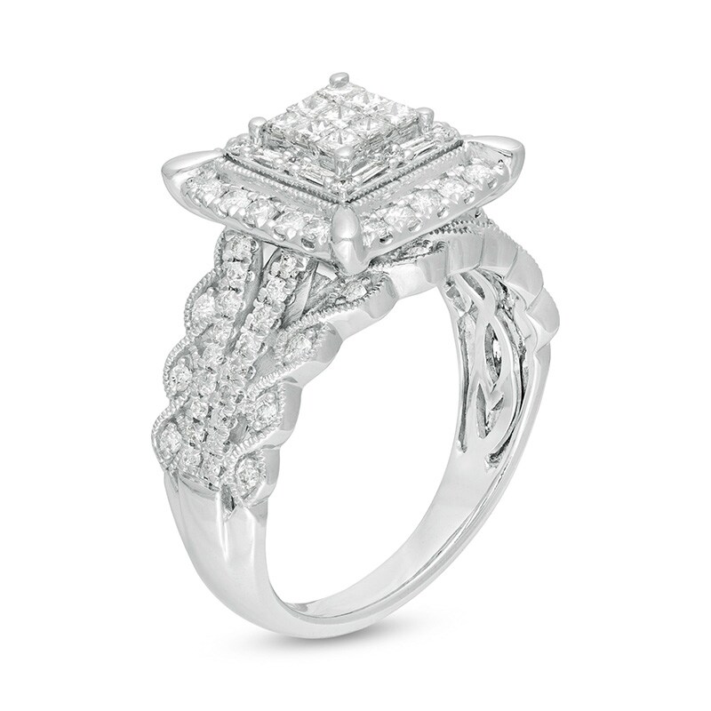 Main Image 2 of Previously Owned - 1 CT. T.W. Composite Diamond Cushion Frame Vintage-Style Engagement Ring in 10K White Gold