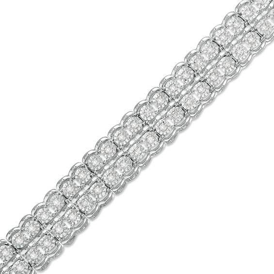 Previously Owned - 1 CT. T.w. Diamond Double Row Scallop-Edge Tennis Bracelet in Sterling Silver - 7.25"