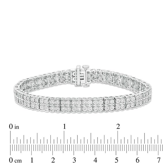 Previously Owned - 1 CT. T.w. Diamond Double Row Scallop-Edge Tennis Bracelet in Sterling Silver - 7.25"