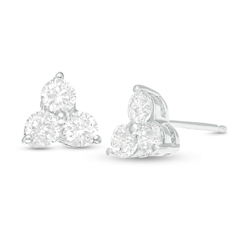 Main Image 1 of Previously Owned - 1/2 CT. T.W. Diamond Past Present Future® Stud Earrings in 10K White Gold