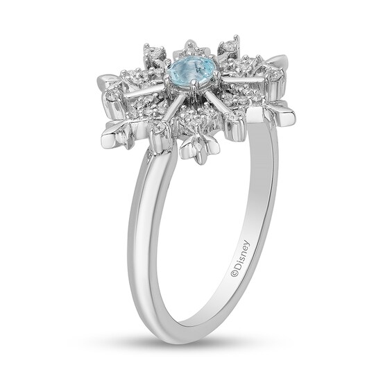 Previously Owned - Enchanted Disney Elsa Aquamarine and 1/8 CT. T.w. Diamond Snowflake Ring in Sterling Silver