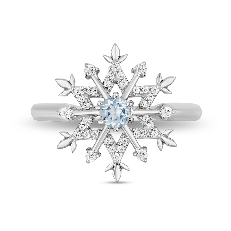 Main Image 3 of Previously Owned - Enchanted Disney Elsa Aquamarine and 1/8 CT. T.W. Diamond Snowflake Ring in Sterling Silver