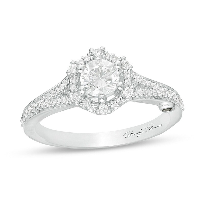 Main Image 1 of Previously Owned - Marilyn Monroe™ Collection 3/4 CT. T.W. Diamond Hexagonal Frame Engagement Ring in 14K White Gold