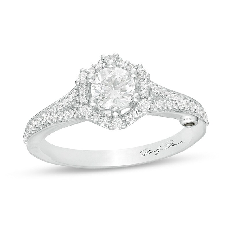 Previously Owned - Marilyn Monroe™ Collection 3/4 CT. T.W. Diamond Hexagonal Frame Engagement Ring in 14K White Gold