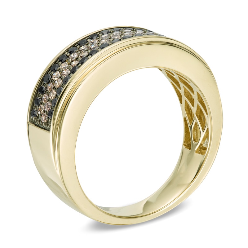 Main Image 2 of Previously Owned - Men's 1 CT. T.W. Brown and Black Diamond Four Row Band in 10K Gold