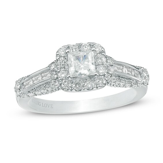 Previously Owned - Vera Wang Love Collection 1 CT. T.w. Princess-Cut Diamond Frame Engagement Ring in 14K White Gold