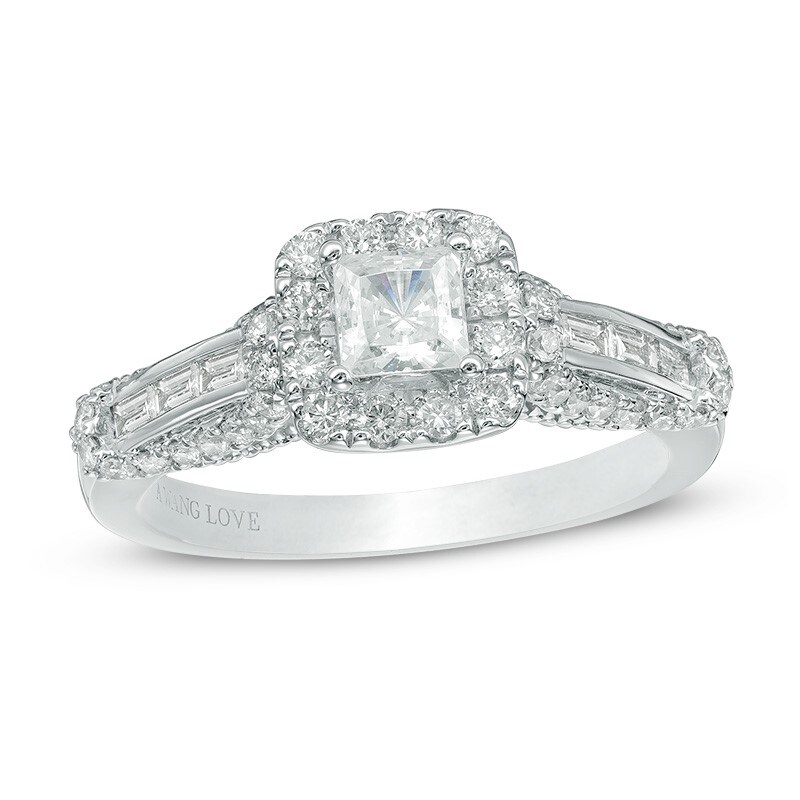 Main Image 1 of Previously Owned - Vera Wang Love Collection 1 CT. T.W. Princess-Cut Diamond Frame Engagement Ring in 14K White Gold