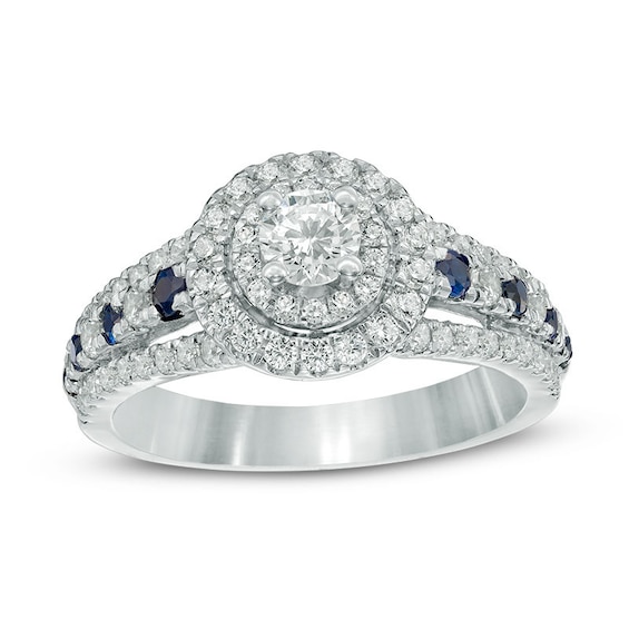Previously Owned - Vera Wang Love Collection 7/8 CT. T.w. Diamond Double Frame Engagement Ring in 14K White Gold