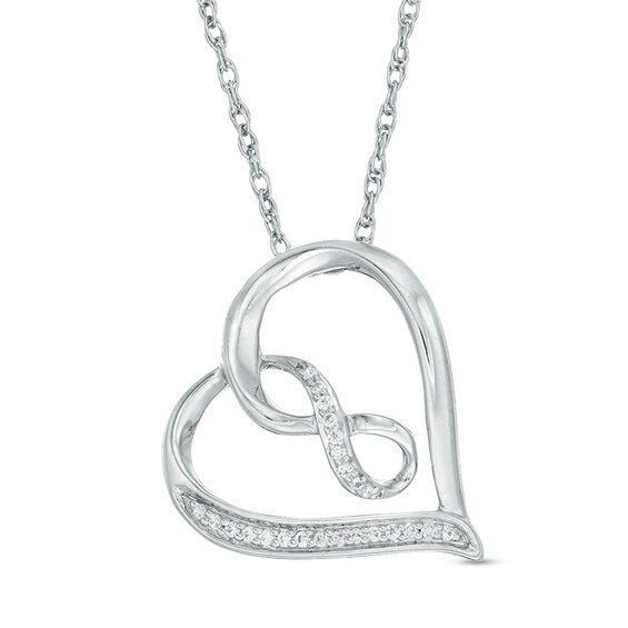 Previously Owned - 1/20 CT. T.w. Diamond Infinity Tilted Heart Pendant in 10K White Gold