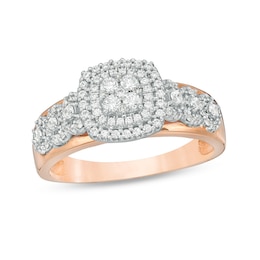 Previously Owned - 1/2 CT. T.W. Diamond Double Cushion Frame Ring in 10K Two-Tone Gold