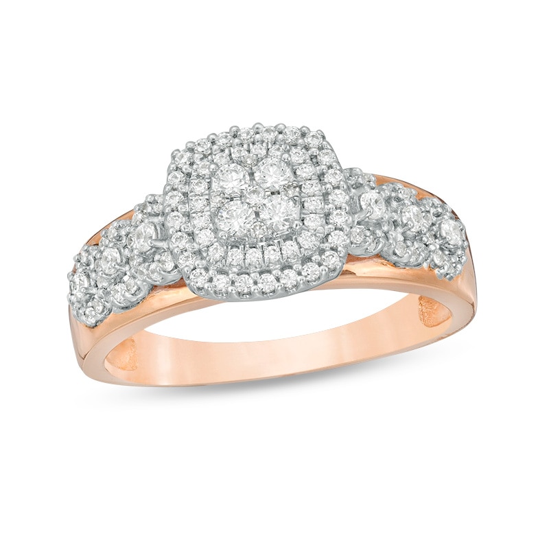 Main Image 1 of Previously Owned - 1/2 CT. T.W. Diamond Double Cushion Frame Ring in 10K Two-Tone Gold