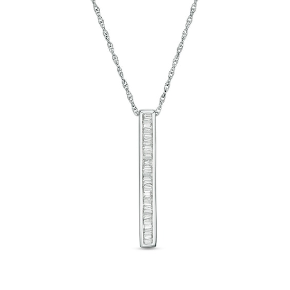 Previously Owned - 1/6 CT. T.w. Baguette Diamond Vertical Bar Pendant in 10K White Gold