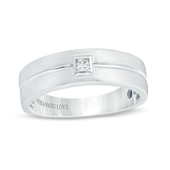 Previously Owned - Vera Wang Love Collection Menâs 1/15 CT. Square Diamond Solitaire Wedding Band in 14K White Gold