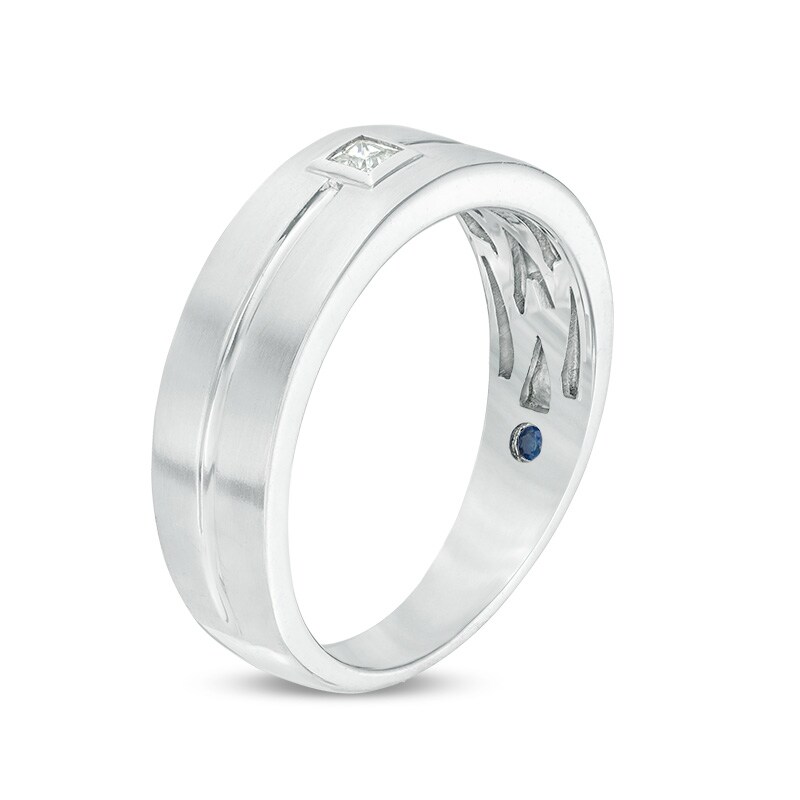 Main Image 2 of Previously Owned - Vera Wang Love Collection Men’s 1/15 CT. Square Diamond Solitaire Wedding Band in 14K White Gold