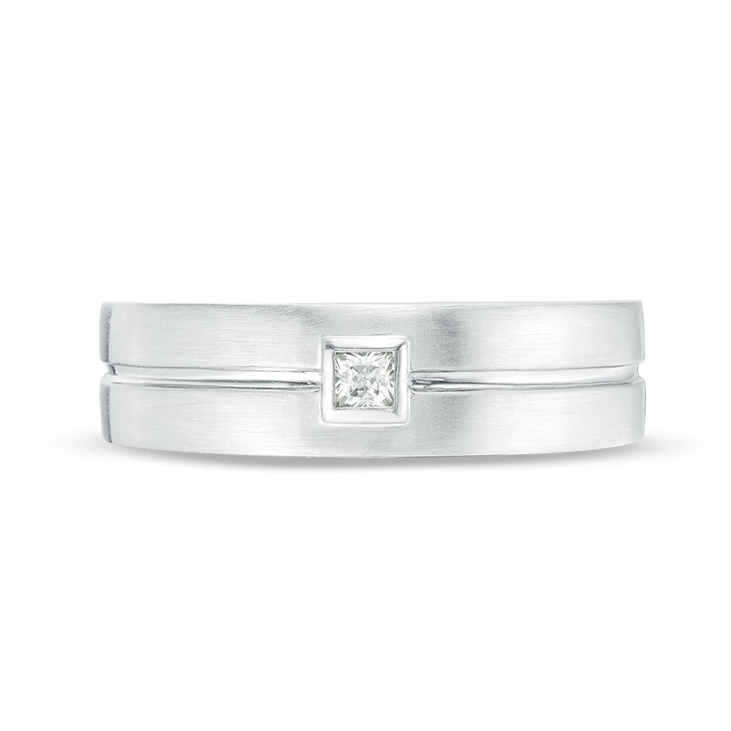Main Image 3 of Previously Owned - Vera Wang Love Collection Men’s 1/15 CT. Square Diamond Solitaire Wedding Band in 14K White Gold