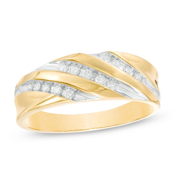 Previously Owned - 3/4 CT. T.w. Diamond Bypass Slant Wedding Ensemble in 14K Gold