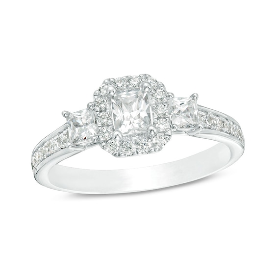 Previously Owned - 1 CT. T.w. Emerald-Cut Diamond Frame Past Present Future® Engagement Ring in 14K White Gold