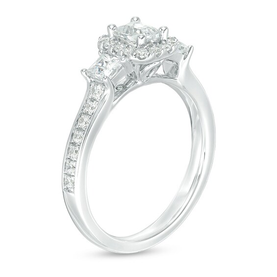 Previously Owned - 1 CT. T.w. Emerald-Cut Diamond Frame Past Present FutureÂ® Engagement Ring in 14K White Gold