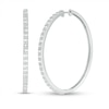 Thumbnail Image 1 of Previously Owned - 1 CT. T.W. Baguette and Round Diamond Alternating Double Row Hoop Earrings in 10K White Gold