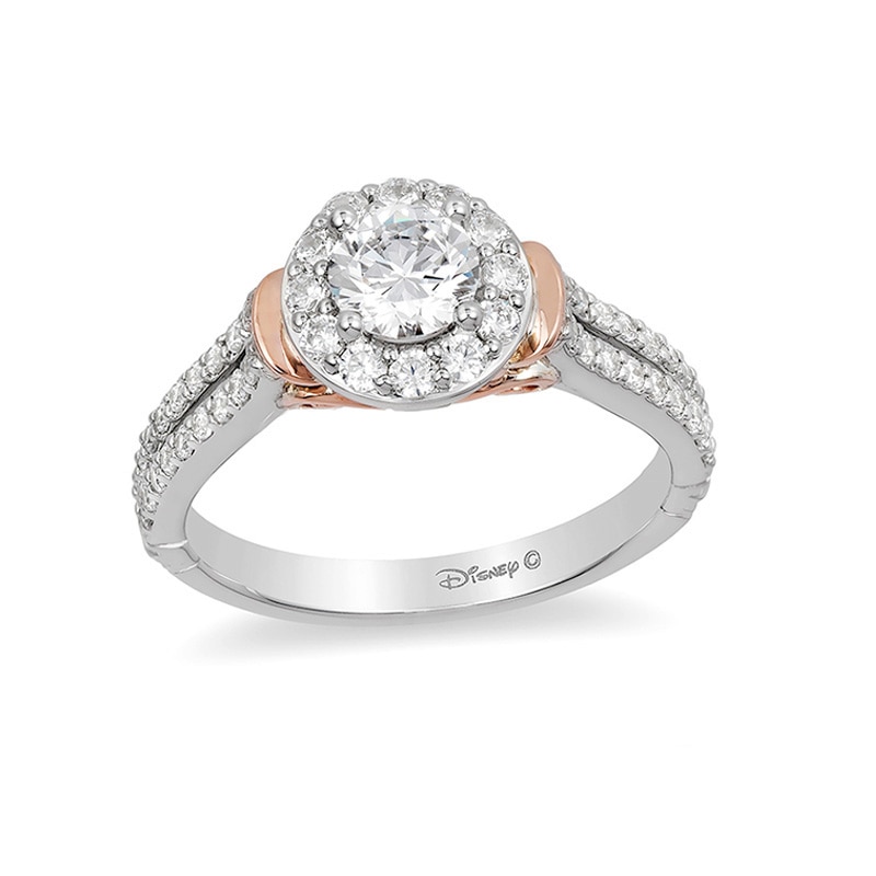 Main Image 1 of Previously Owned - Enchanted Disney Cinderella 1 CT. T.W. Diamond Frame Collar Engagement Ring in 14K Two-Tone Gold