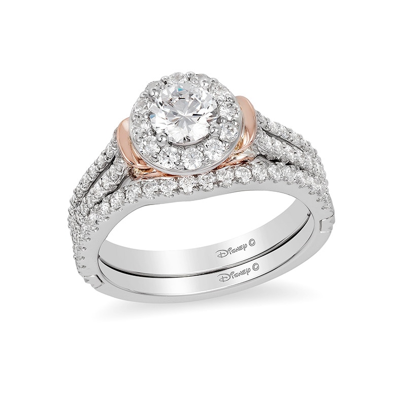 Main Image 3 of Previously Owned - Enchanted Disney Cinderella 1 CT. T.W. Diamond Frame Collar Engagement Ring in 14K Two-Tone Gold