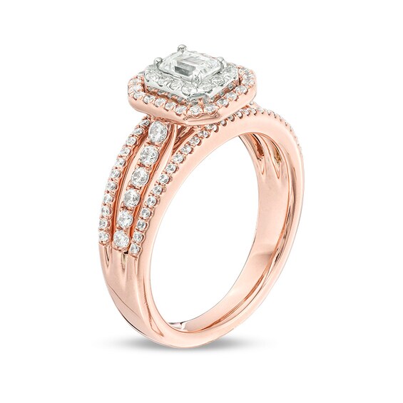 Previously Owned - Celebration Ideal 1 CT. T.w. Emerald-Cut Diamond Frame Engagement Ring in 14K Two-Tone Gold