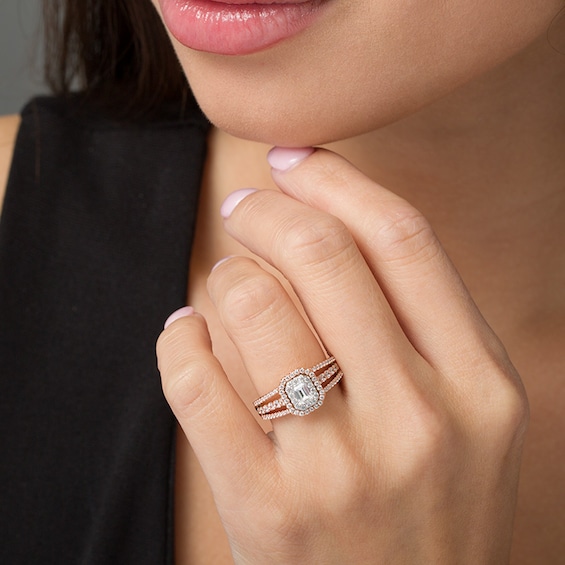 Previously Owned - Celebration Ideal 1 CT. T.w. Emerald-Cut Diamond Frame Engagement Ring in 14K Two-Tone Gold
