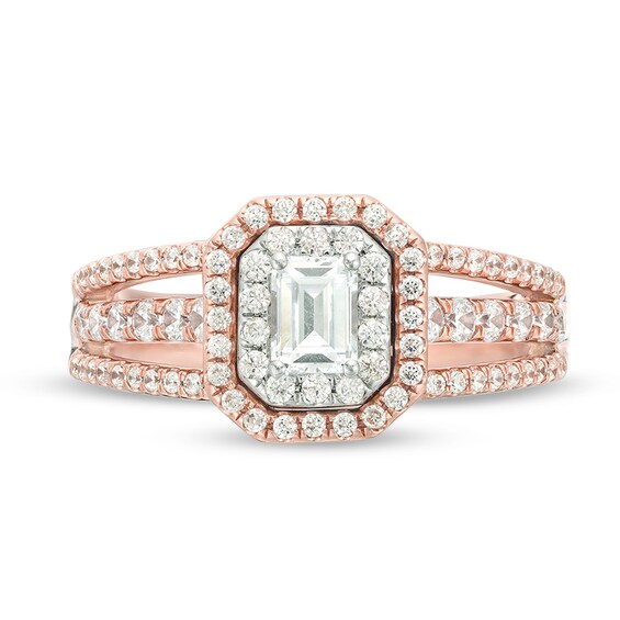 Previously Owned - Celebration Ideal 1 CT. T.w. Emerald-Cut Diamond Frame Engagement Ring in 14K Two-Tone Gold