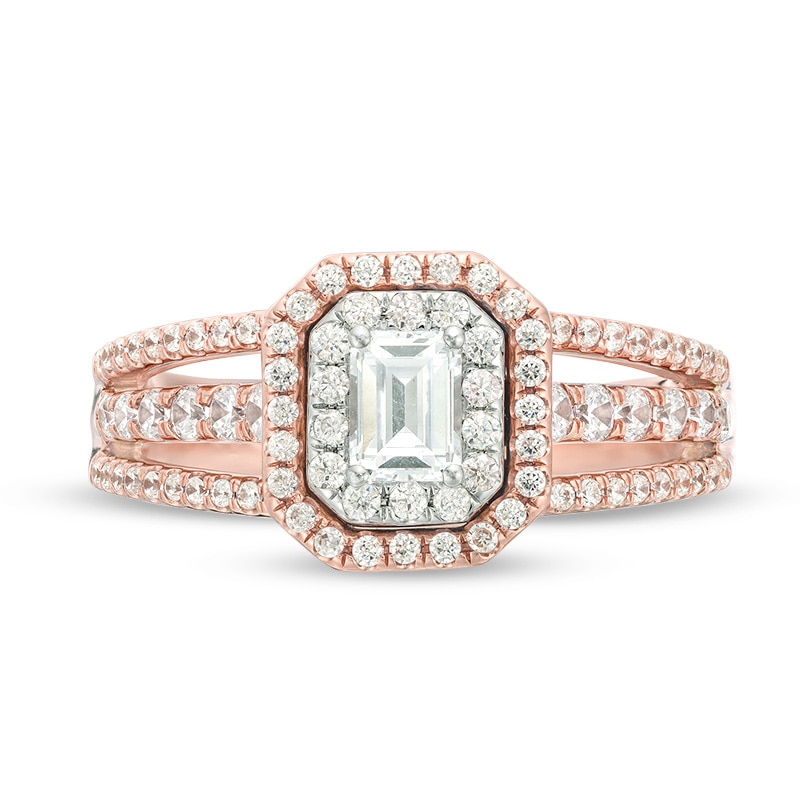 Main Image 4 of Previously Owned - Celebration Ideal 1 CT. T.W. Emerald-Cut Diamond Frame Engagement Ring in 14K Two-Tone Gold