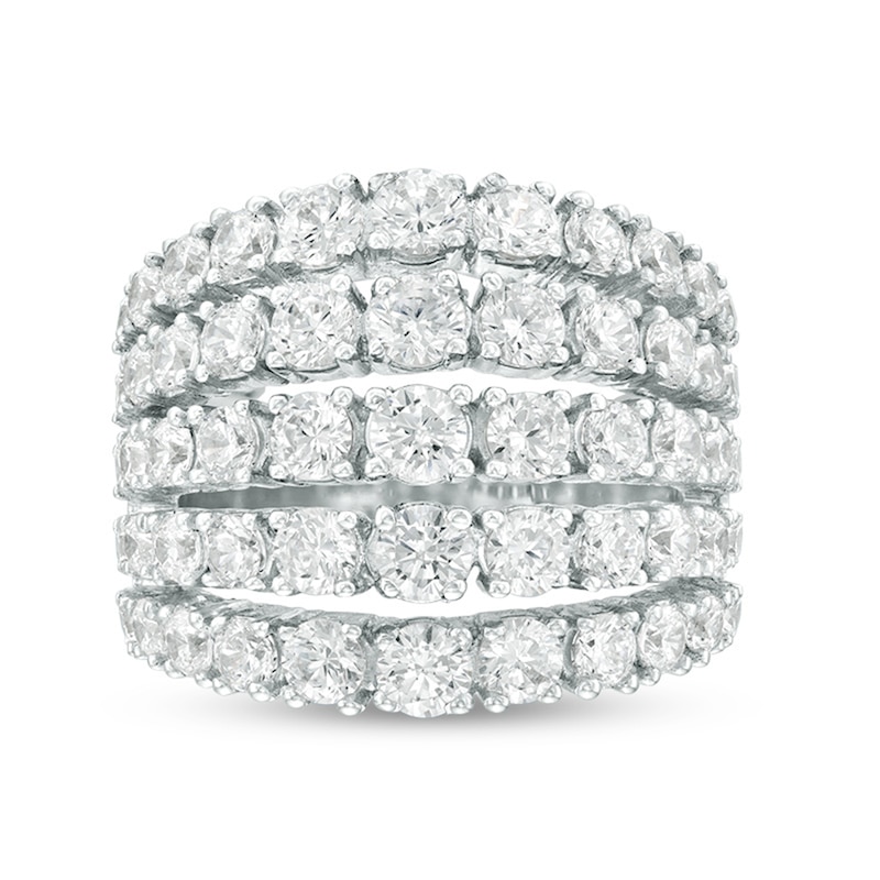 Main Image 4 of Previously Owned - 4 CT. T.W. Diamond Graduated Five Row Ring in 10K White Gold