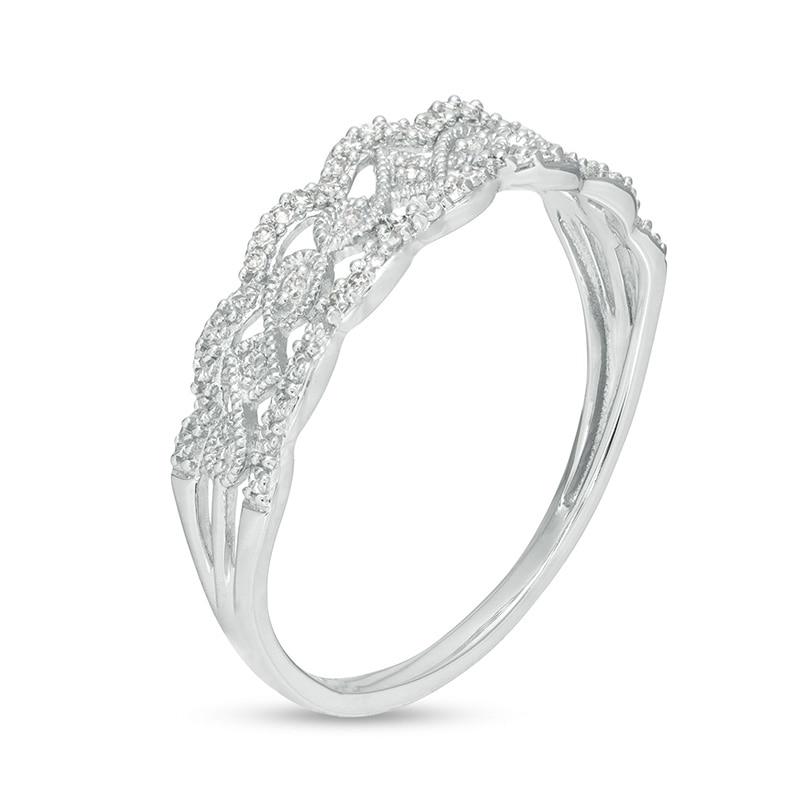 Main Image 3 of Previously Owned - 1/15 CT. T.W. Diamond Scallop Vintage-Style Anniversary Ring in 10K White Gold