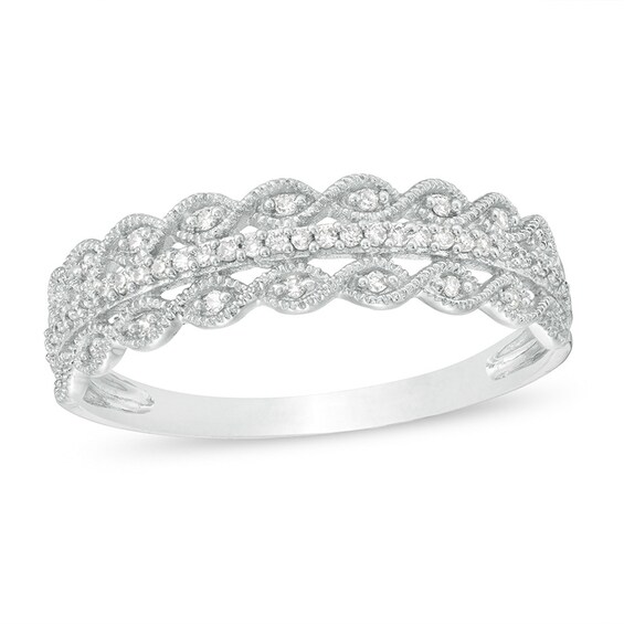 Previously Owned - 1/15 CT. T.w. Diamond Vintage-Style Stackable Anniversary Band in 10K White Gold