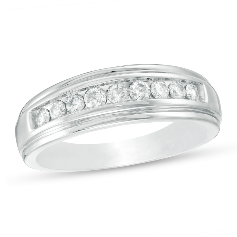 Previously Owned - Men's 1/2 CT. T.W. Diamond Wedding Band in 10K White Gold