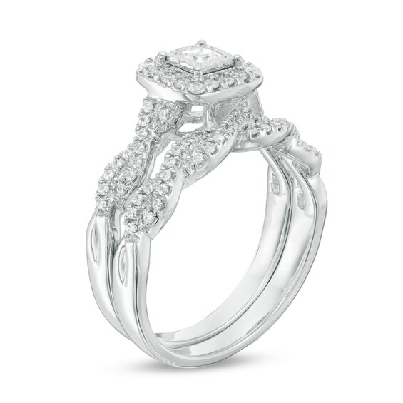 Previously Owned - 5/8 CT. T.w. Princess-Cut Diamond Frame Twist Bridal Set in 10K White Gold