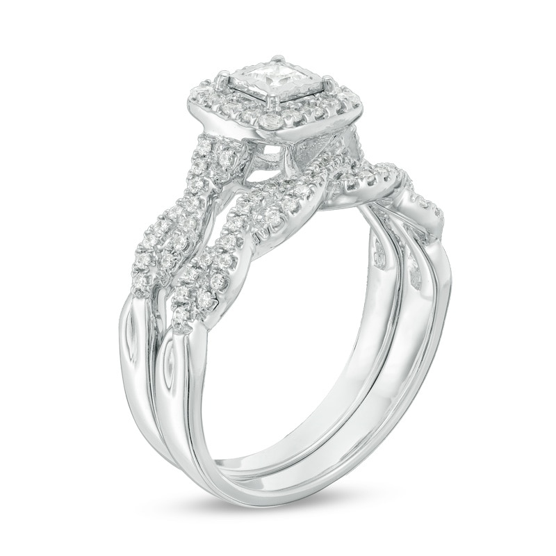 Main Image 2 of Previously Owned - 5/8 CT. T.W. Princess-Cut Diamond Frame Twist Bridal Set in 10K White Gold