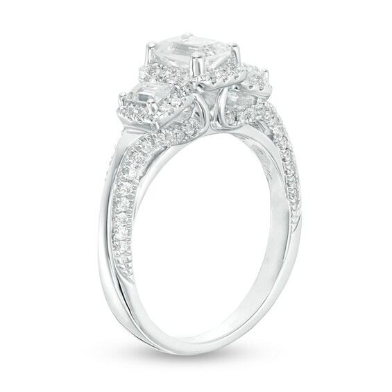 Previously Owned - 1-5/8 CT. T.w. Emerald-Cut Diamond Past Present FutureÂ® Engagement Ring in 14K White Gold (I/Si2)